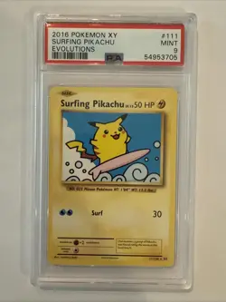 2016 Pokemon XY Evolutions - Surfing Pikachu #111 PSA 9 MINT !! - Image 1
