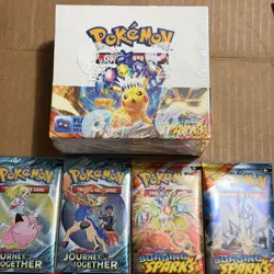 Pokemon Surging Sparks Factory Sealed Booster Box + 4x vending machine singles - Image 1