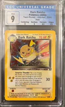 Pokemon Team Rocket Dark Raichu Holo #83 CGC 9 Mint - Image 1