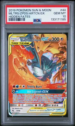 2019 POKEMON SUN & MOON HIDDEN FATES #44 MOLTRES & ZAPDOS & ARTICUNO GX PSA 10 - Image 1