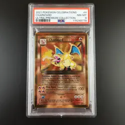 PSA 8 Charizard 4/102 Pokemon Gold Metal Celebrations Ultra Premium Graded Card - Image 1