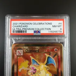 PSA 8 Charizard 4/102 Pokemon Gold Metal Celebrations Ultra Premium Graded Card - Image 2