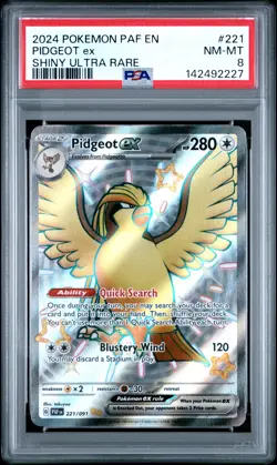 2024 POKEMON PAF EN-PALDEAN FATES SHINY ULTRA RARE #221 PIDGEOT EX PSA 8 - Image 1