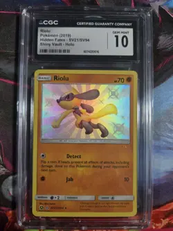 CGC 10 Riolu Shiny Holo SV21/SV94 Shiny Vault Hidden Fates Pokemon - Image 1