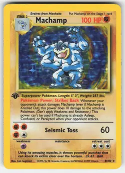 Machamp 8/102 Rare Base Set Pokemon 1st Edition Holo MP+ - Image 1