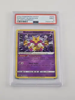 2022 Pokemon Silver Tempest #059 Radiant Alakazam PSA 9 Card MINT - Image 1