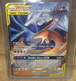 Reshiram & Charizard GX TAG TEAM Full Art Unbroken Bonds Pokemon Card Creased - Image 1