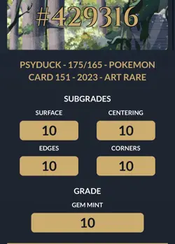 PSYDUCK 175/165 JAPANESE 151 ACE 10 POKEMON CARD PERFECT SUBS - Image 3