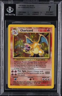 1999 POKEMON BASE SET UNLIMITED #4 CHARIZARD-HOLO BGS 7 - Image 1