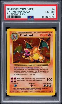 1999 Pokemon Base Set Shadowless Charizard Holo PSA 8 - Image 1