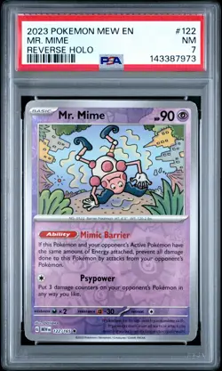 2023 POKEMON MEW EN-151 REVERSE HOLO #122 MR. MIME PSA 7 - Image 1