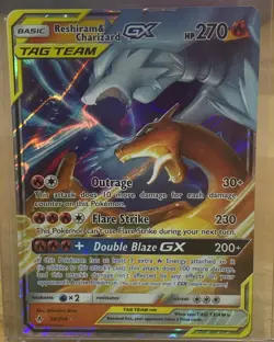 Pokemon Reshiram & Charizard GX TAG TEAM Ultra Rare Holo 270 HP SM-Unbroken Bon… - Image 1