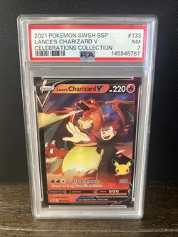 2021 Pokemon TCG Lance's Charizard V SWSH133 Promo Celebrations PSA 7 - Image 1