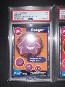 1999 Pokemon Burger King Perforated Gengar / Haunter / Gastly SEQUENTIAL Set PSA - Image 3