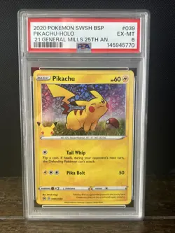 General Mills Pikachu SWSH039 Holo Rare Pokemon 2020 Promo 25th An PSA 6 - Image 1