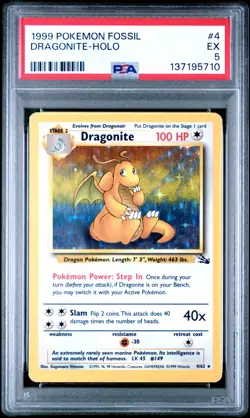 Pokemon TCG 1999 Fossil #4 - Dragonite 4/62 Holo Rare Unlimited - PSA 5 EX - Image 1