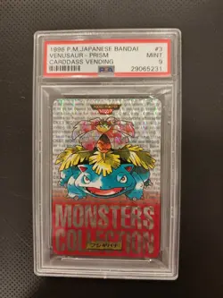 Pokemon Card Venusaur Bandai Carddass Prism Holo No.003 Red 1996 Japanese PSA 9 - Image 1