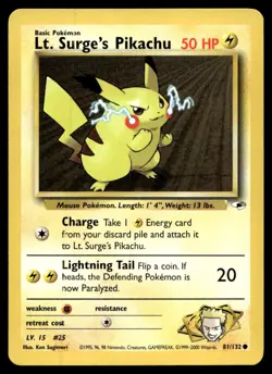 EX-NM Gym Heroes Lt. Surge's Pikachu Common 081/132 Pokemon TCG - Image 1