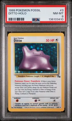 1999 POKEMON FOSSIL #3 DITTO-HOLO PSA 8 - Image 1