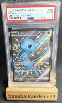 Shiny Mew EX HOLO RARE 216/091 (PSA 9 MINT) Paldean Fates Pokemon P1 - Image 1