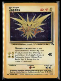 Fossil Pokemon TCG Zapdos 15/62 Holo Rare Holo HP/DMG - Image 1