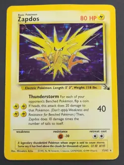 Fossil Pokemon TCG Zapdos 15/62 Holo Rare Holo HP/DMG - Image 3