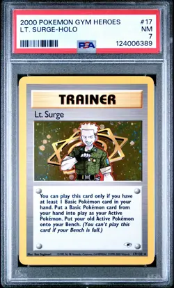2000 POKEMON GYM HEROES #17 LT. SURGE-HOLO PSA 7 - Image 1