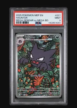 2025 POKEMON MEP EN HAUNTER MEGA GENGAR Ex MEGA BD FULL ART #027 PSA 9 MINT - Image 1
