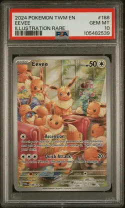 2024 POKEMON TWM EN-TWILIGHT MASQUERADE ILLUSTRATION RARE #188 EEVEE PSA 10 - Image 1
