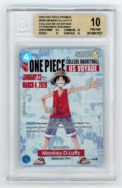 Monkey D. Luffy BGS 10 Pristine 2025 One Piece Promo US Basketball #P055 - Image 1