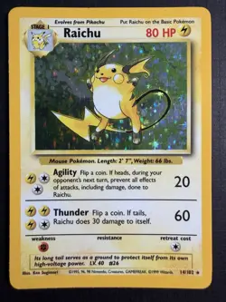Pokemon TCG Raichu Base Set 14/102 Holo Rare 80 HP Thunder 1999 Wizards - Image 1