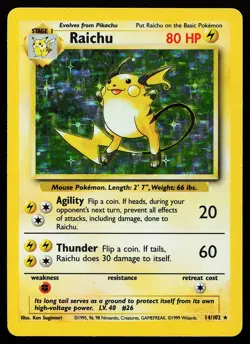 Raichu 14/102 Holo Rare Base Set Pokemon Card - Image 1