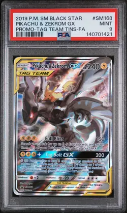 2019 POKEMON SM BLACK STAR PROMO #SM168 FULL ART/PIKACHU & ZEKROM GX PSA 9 - Image 1