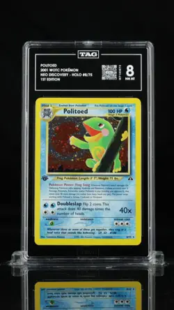 2001 Pokemon Neo Discovery 1st Edition WOTC Politoed Holo 8/75 TAG 8 - Image 1