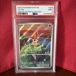2025 Pokemon SVP EN-SV BLACK STAR PROMO #208 VICTINI - PSA MINT 9 - Image 1