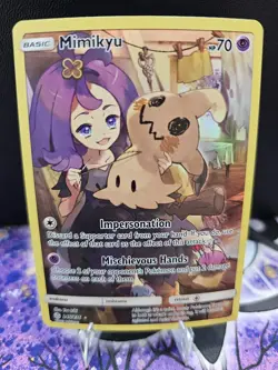 FULL ART Mimikyu Acerola Art SECRET RARE 245/236 Pokemon Cosmic Eclipse Holo MP - Image 1