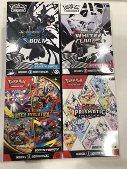 Pokemon Booster Bundle Lot, Prismatic, Mega Evolution, Black Bolt, White Flare - Image 1