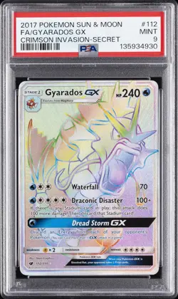 2017 POKEMON SUN & MOON CRIMSON INVASION SECRET #112 FULL ART/GYARADOS GX PSA 9 - Image 1