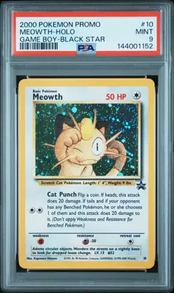 2000 POKEMON PROMO BLACK STAR GAME BOY #10 MEOWTH-HOLO PSA 9 - Image 1