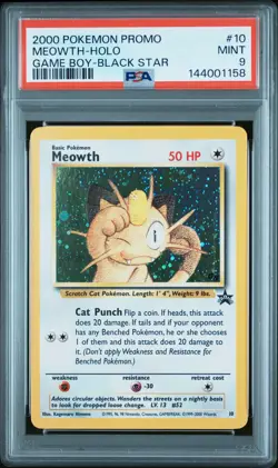 2000 POKEMON PROMO BLACK STAR GAME BOY #10 MEOWTH-HOLO PSA 9 - Image 1