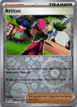 Atticus 077/091 Uncommon Paldean Fates Pokemon Reverse Holo Near Mint - Image 1