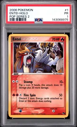 PSA 1 Entei Pop Series 2 Holo Foil Rare 1/17 2005 Pokemon PR - Image 1