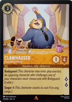35/204 CLAWHAUSER FRONT DESK OFFICER EN8 RARE DISNEY LORCANA CARD - Image 1