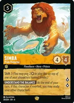 1x Simba - Pride Protector - 20/204 - Legendary Light Play Disney Lorcana: Azuri - Image 1