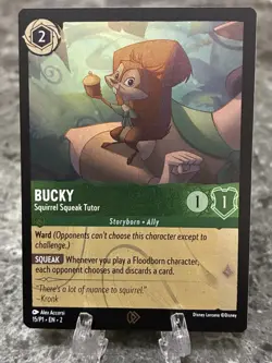 Disney Lorcana TCG Bucky 15/P1 Promo Card Squirrel Speak Tutor Cold Foil NM - Image 1