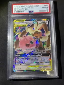 Pokemon Cosmic Eclipse Mega Lopunny Jigglypuff GX 165/236 Ultra Rare Holo PSA 10 - Image 1
