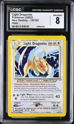CGC 8 NM MINT Light Dragonite Holo 14/105 Neo Destiny Vintage WOTC 2002 Pokemon - Image 1