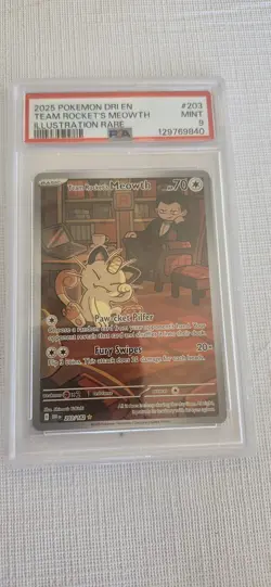 Team Rocket's Meowth 203/182 Illustration Rare Pokemon PSA 9 - Image 1