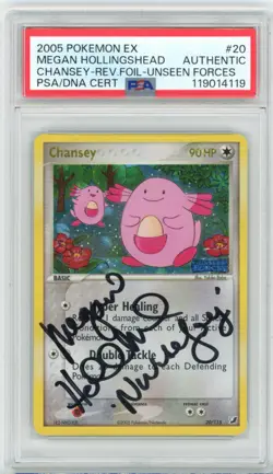 PSA Signed Megan Hollingshead Pokemon Chansey 20/115 Unseen Forces Reverse Holo - Image 1