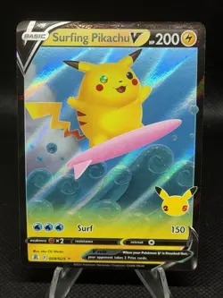 Pokemon TCG SWSH Celebrations Surfing Pikachu V 008/025 Ultra Rare Holo NM! - Image 1